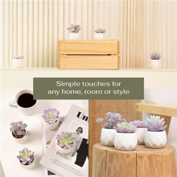 Artificial Purple Cactus Plant in White Ceramic Pots, Set of 4 - Mini Succulent - Picture 8 of 12